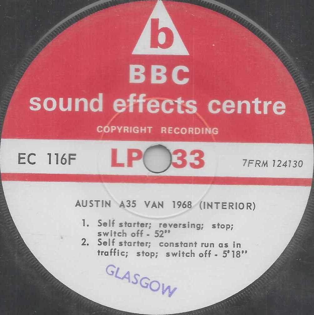 EC 116F Austin A35 van 1968 (Interior) Not registered from the BBC records and Tapes library Label